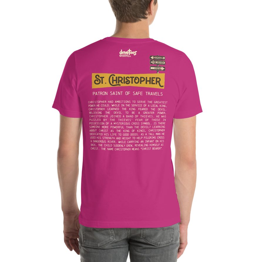 St. Christopher Unisex t-shirt - BERRY - Image 3