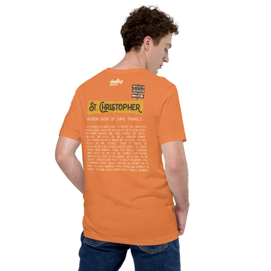 St. Christopher Unisex t-shirt – BURNT ORANGE - Image 3