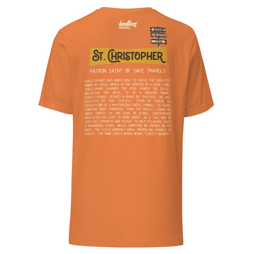 St. Christopher Unisex t-shirt – BURNT ORANGE - Image 5