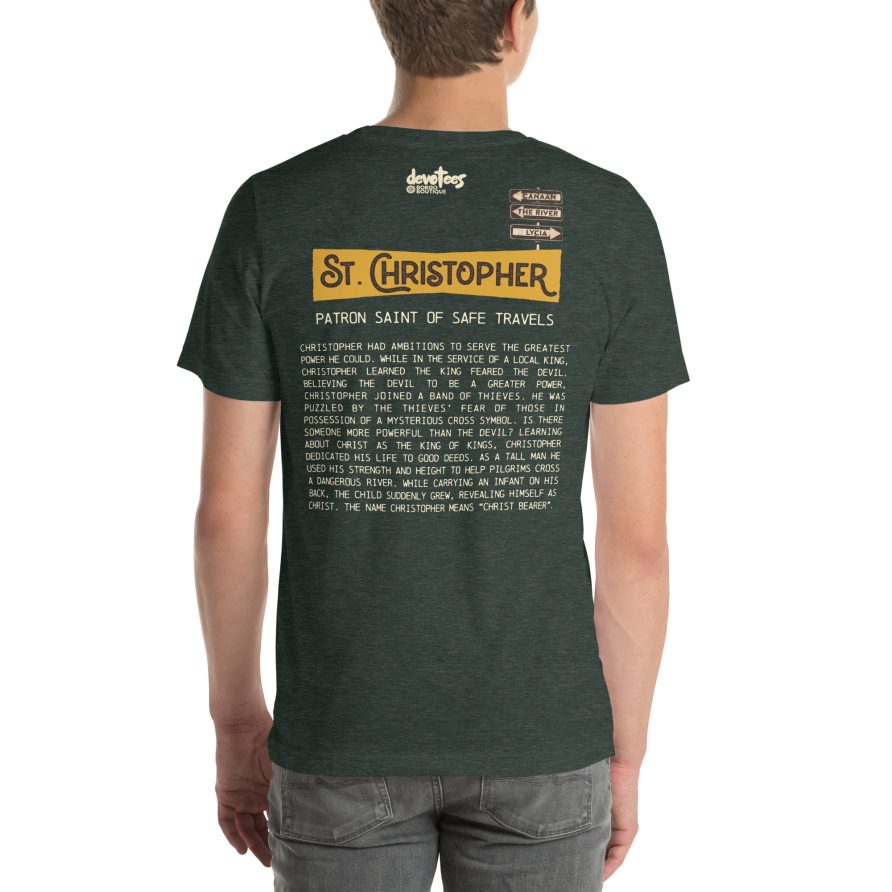 St. Christopher Unisex t-shirt - HEATHER FOREST GREEN - Image 3