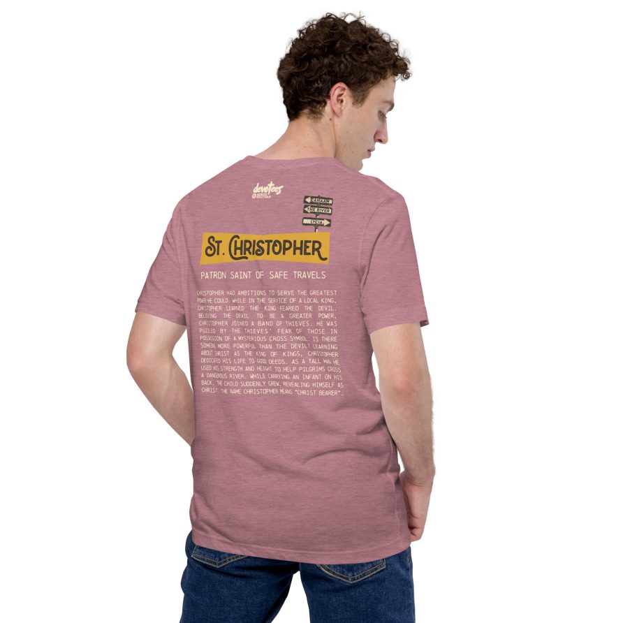 St. Christopher Unisex t-shirt – HEATHER ORCHID - Image 3