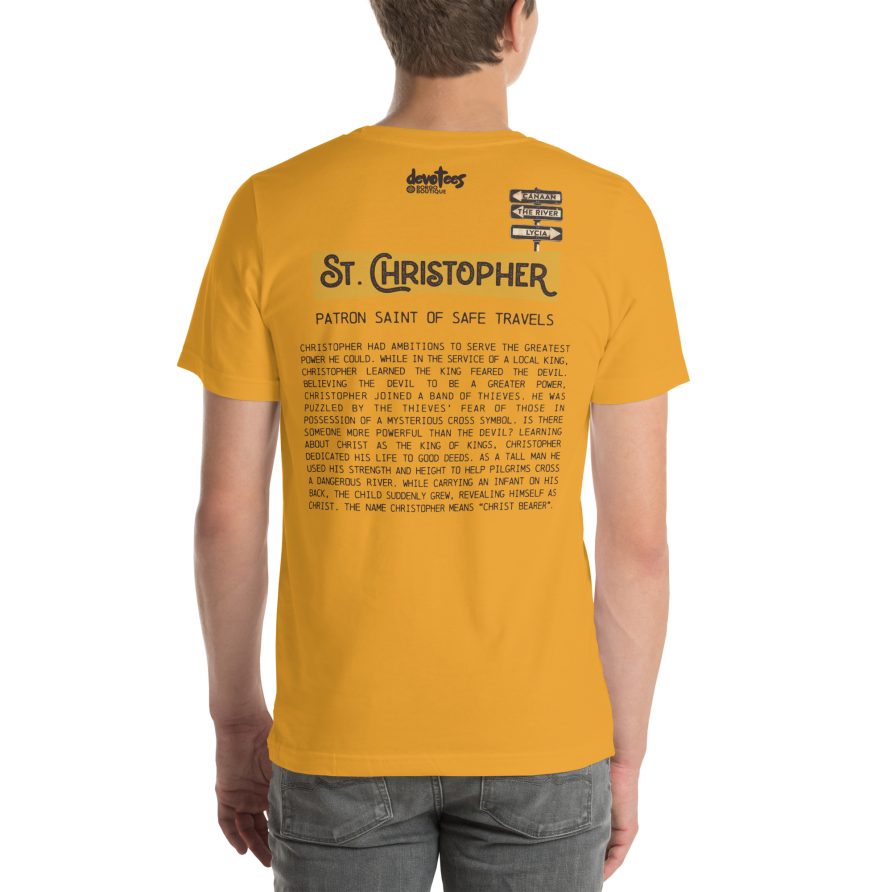St. Christopher Unisex t-shirt – MUSTARD - Image 4