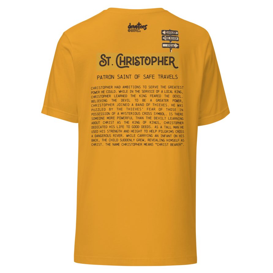 St. Christopher Unisex t-shirt – MUSTARD - Image 5