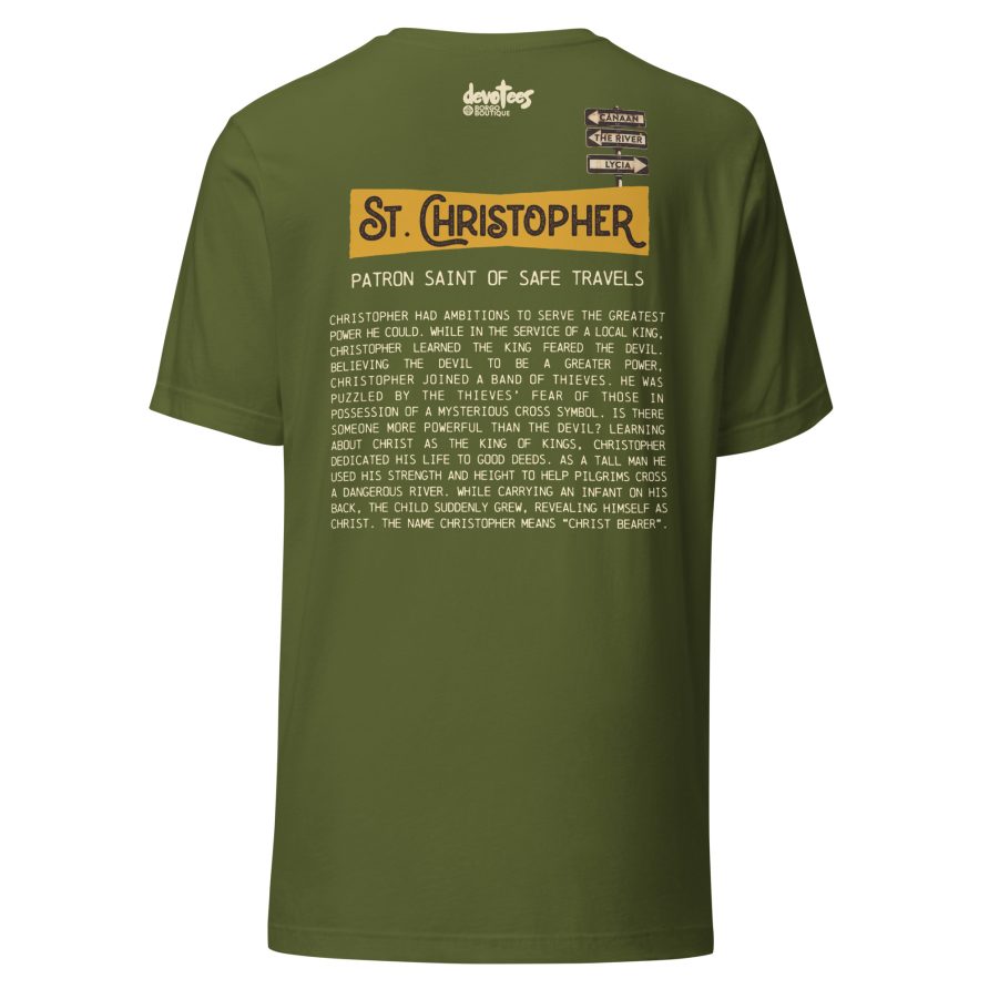 St. Christopher Unisex t-shirt - OLIVE - Image 5