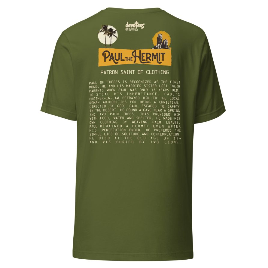 Paul the Hermit Unisex t-shirt - OLIVE - Image 5